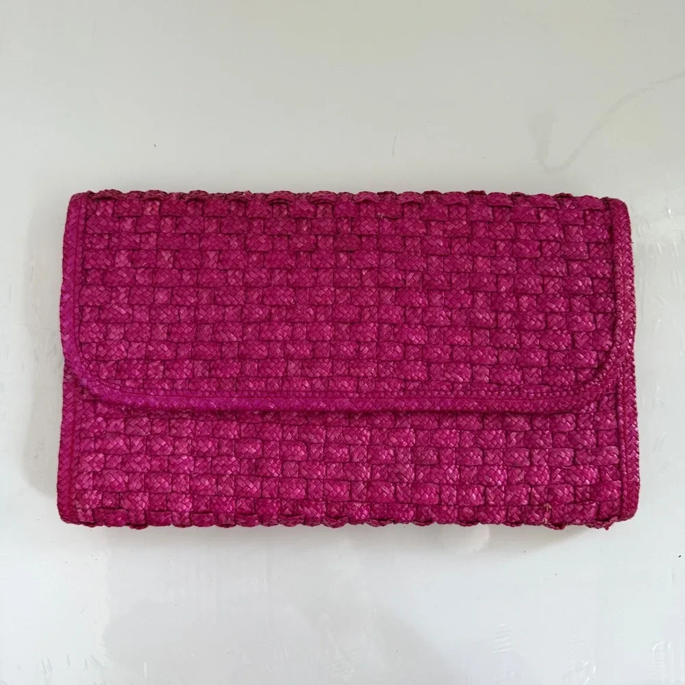 Vintage Woven Pink Straw Clutch